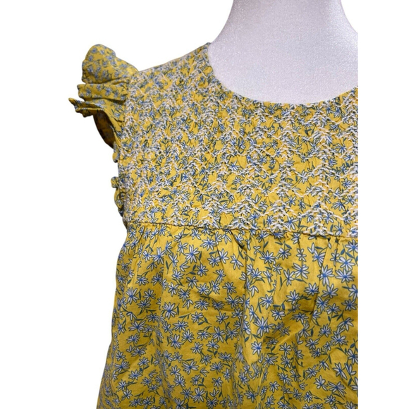 J. Crew Size Small Embroidered‎ flutter-sleeve top yellow smocked floral - Picture 5 of 5